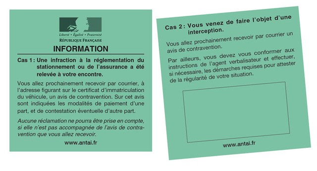 Avis d'information de contravention - Standard