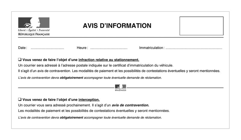 Avis d'information de contravention - avec mentions